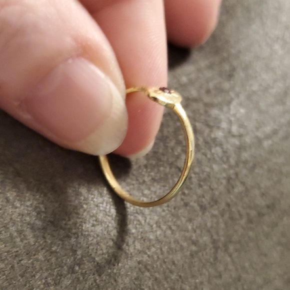 Gold Tone Ruby Starburst Ring | Minimalist Oval Disc | Sizes 7, 7.5 - Picture 3 of 5